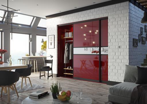Lucine - Black - Deep Red Gloss Acrylic and Mirror