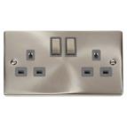 Click 2 Gang 13A DP Ingot Switched Socket Outlet - Grey/Satin Chrome